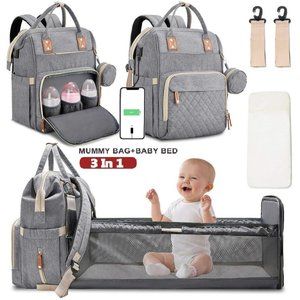 Diaper Bag Backpack with Changing Station Portable Baby Bag Baby Bed BackPack